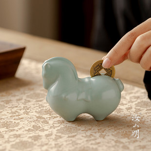 汝山明汝瓷有钱马2026年礼马上有财汝窑生肖马茶宠摆件非遗大师礼