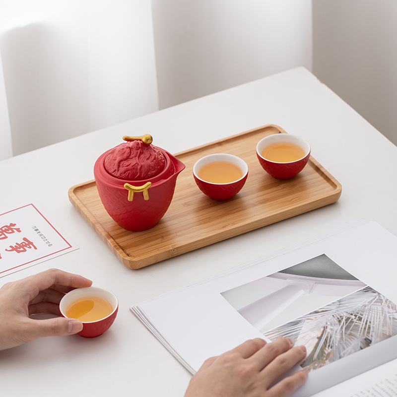 白色祥龙旅行茶具新中式