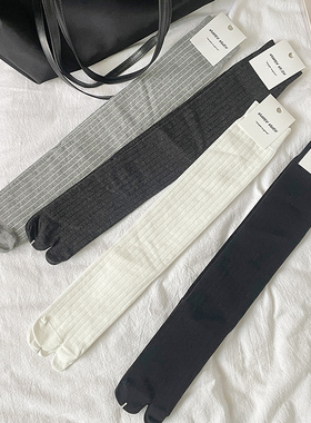 芭蕾风灰色小腿袜分趾两指袜子女韩系网红款显瘦竖条纹及膝长筒袜