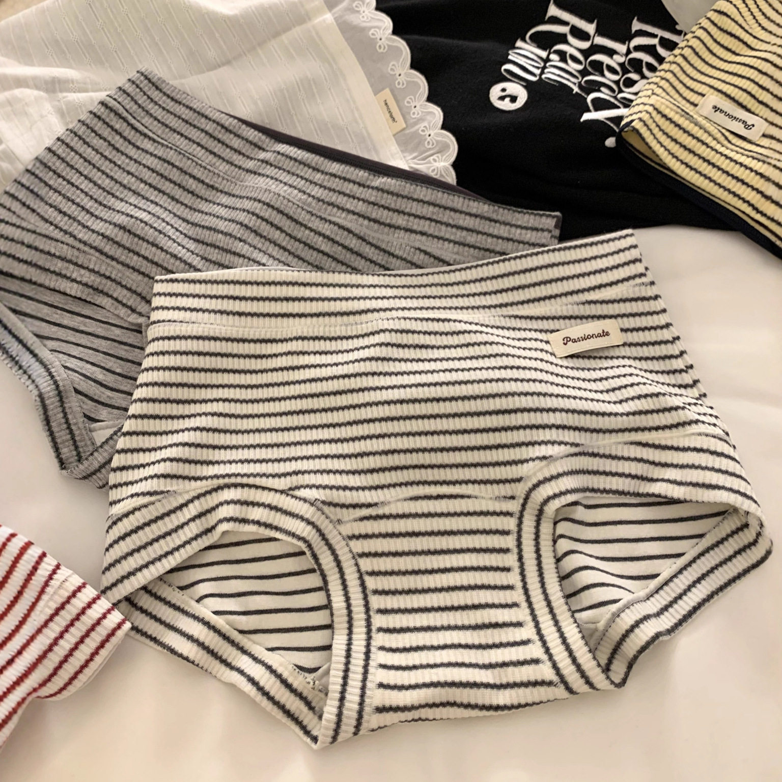 【美式运动风】复古撞色条纹字母平角裤中腰舒适简约时尚女士内裤,女士内衣/男士内衣/家居服,平角裤,淘宝优惠券,粉丝福利购,淘宝优惠卷