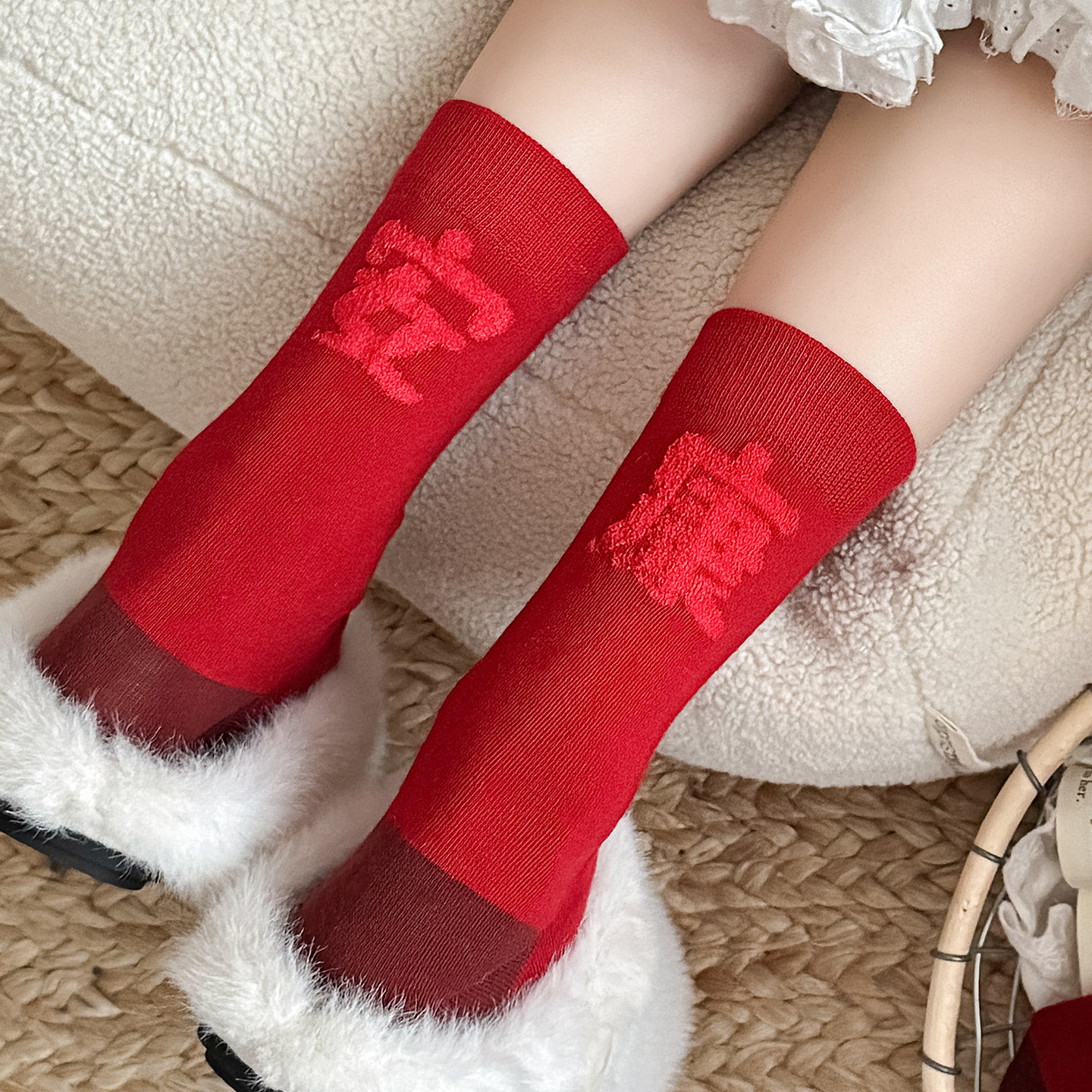 喜庆马年本命年袜子女属马暴富红色中筒袜礼物过新年红棉袜春秋款