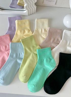 纯色袜子女短筒袜春夏季薄款透气棉袜ins潮韩国日系白色夏天短袜