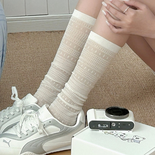 春夏薄款日系纯色镂空网眼小腿袜