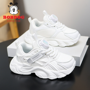 巴布豆女童运动鞋秋季新款防水皮面儿童休闲白色老爹鞋女孩跑步鞋