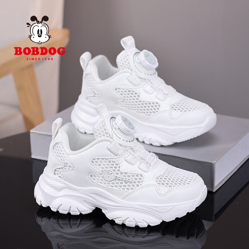 巴布豆男童鞋子儿童白色运动鞋夏季透气单网鞋男女童休闲跑步白鞋