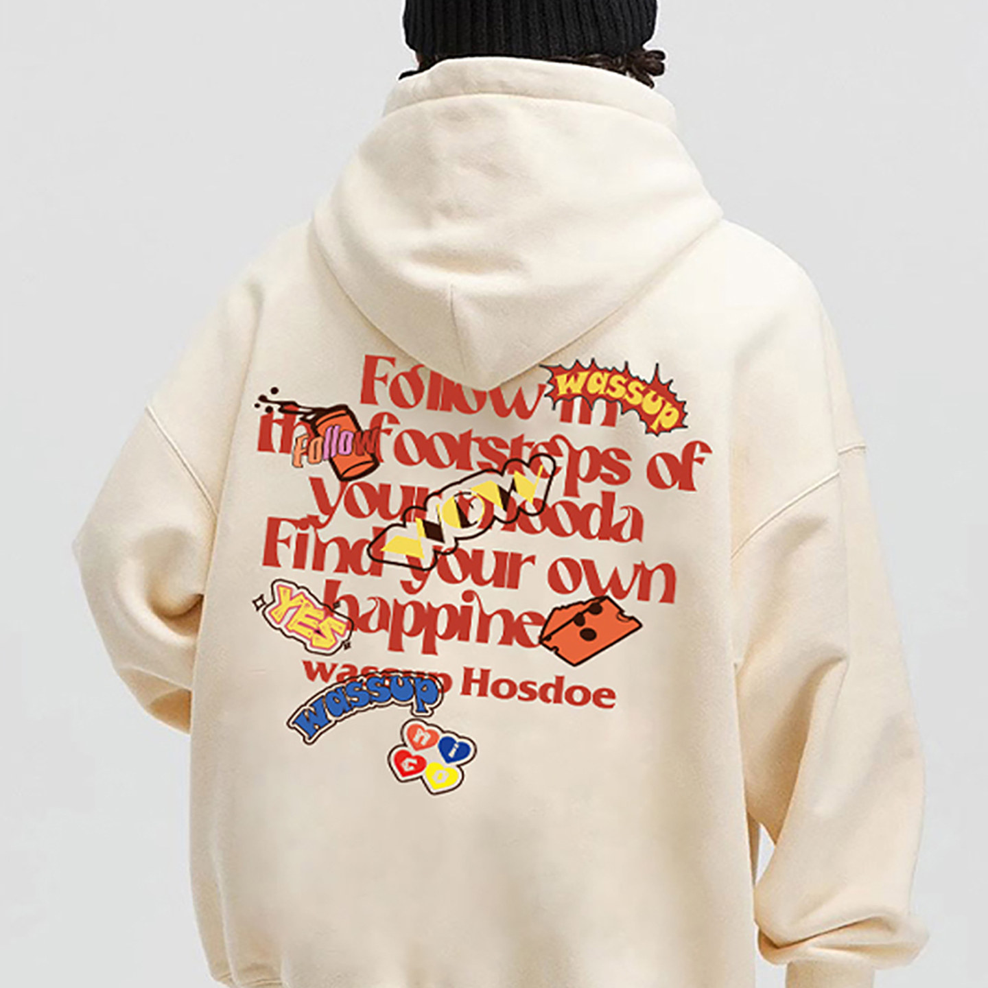 WASSUP国潮重磅纯棉2025秋冬新款连帽卫衣男加绒加厚情侣装宽松女
