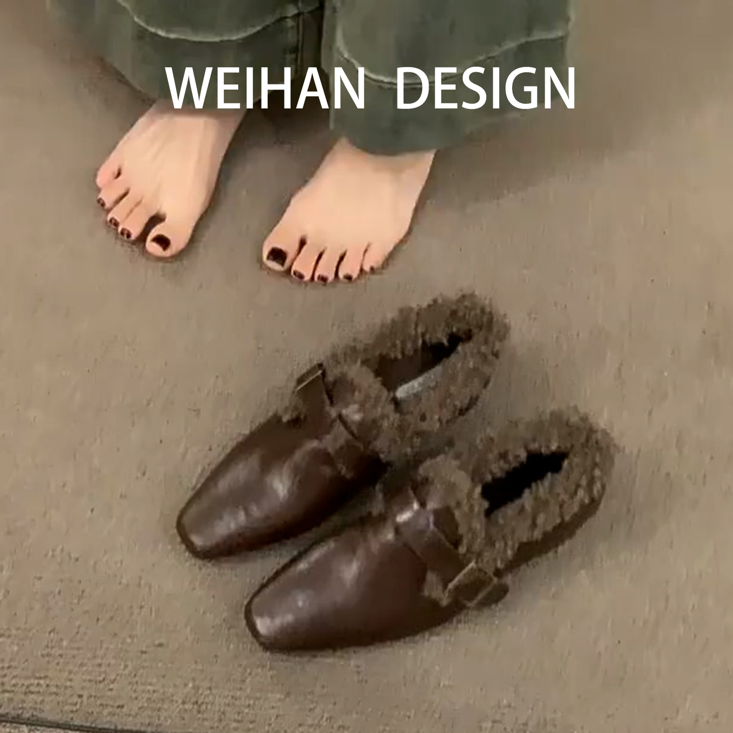 羊皮版！羊毛卷粗跟复古乐福单鞋