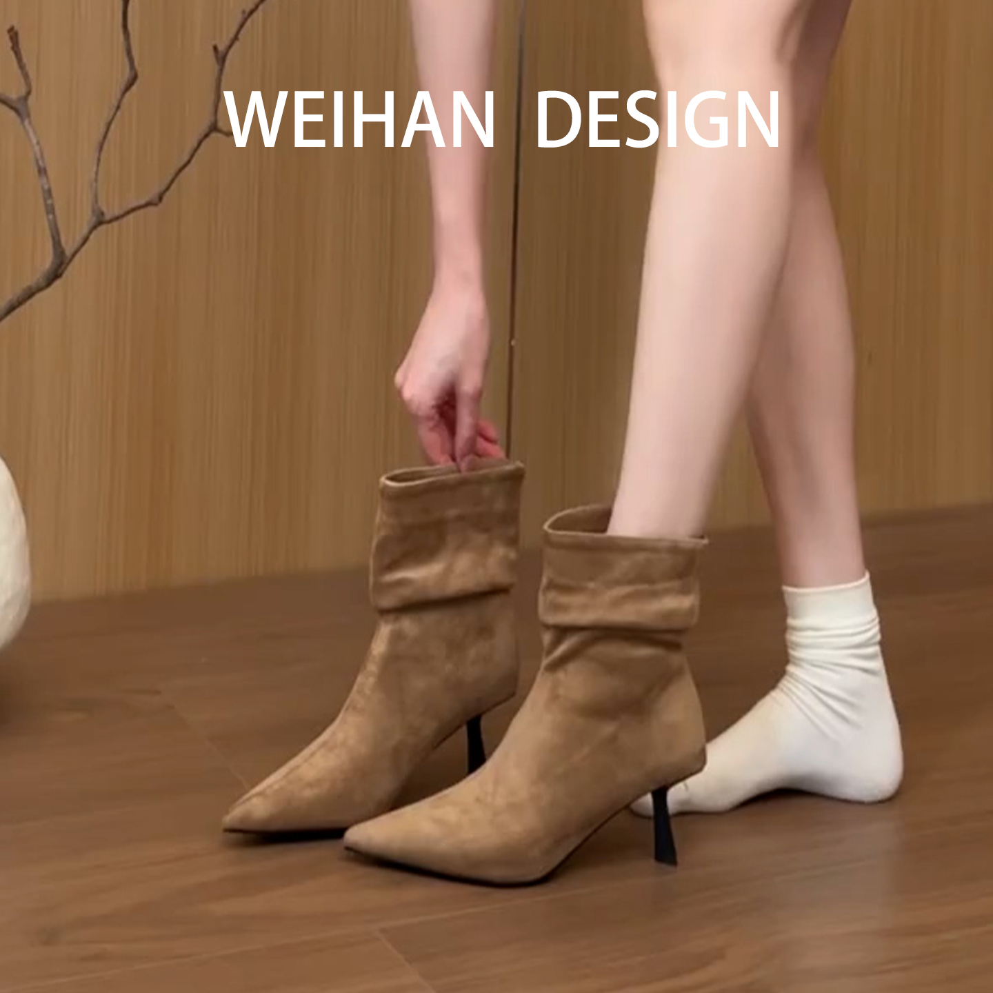 法式气质高跟短靴子西部堆堆靴