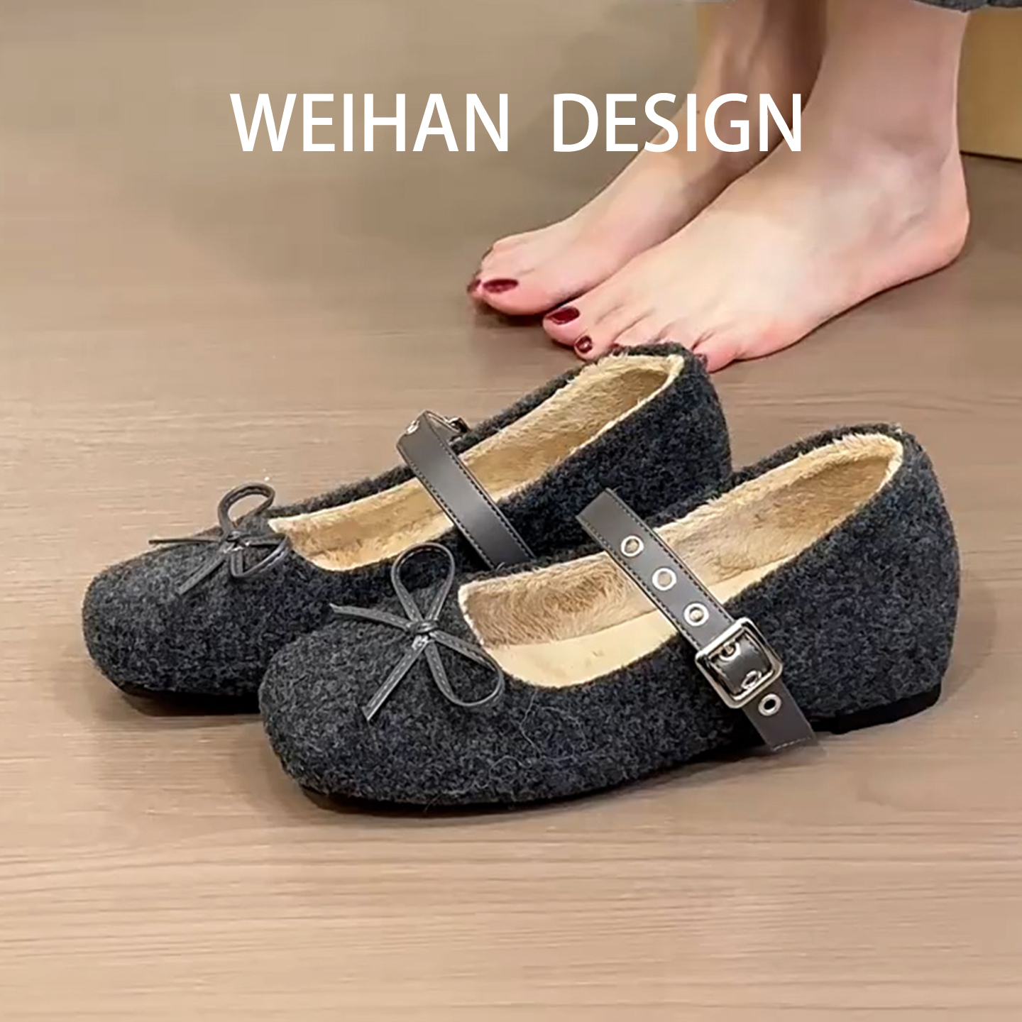 复古方头内增高玛丽珍鞋女