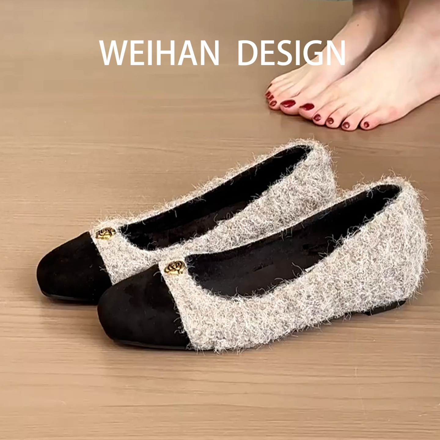 羊皮版法式小香款毛呢单鞋