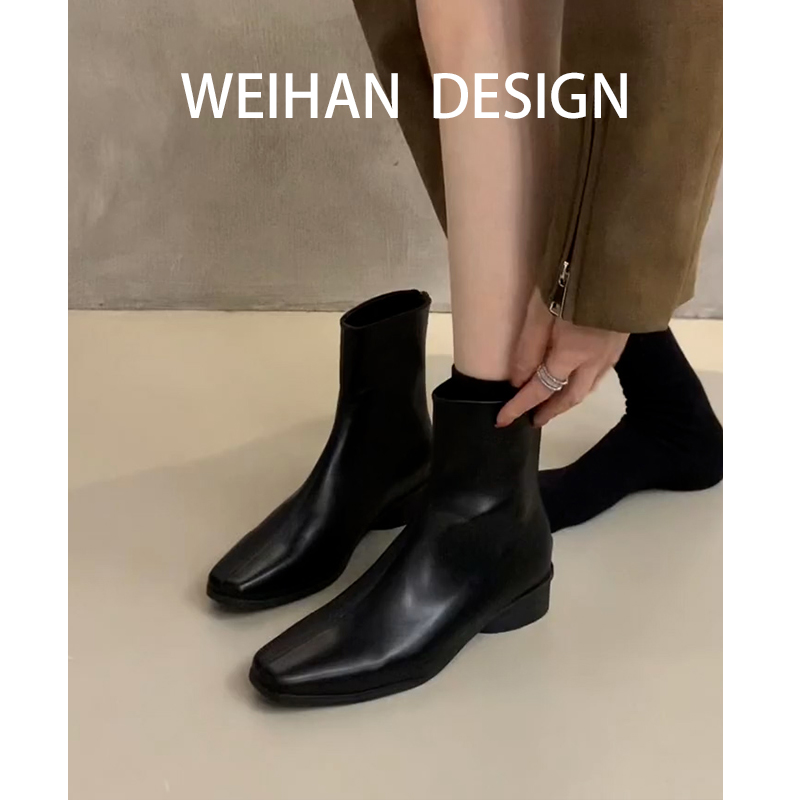 羊皮版！韩版低跟弹力瘦