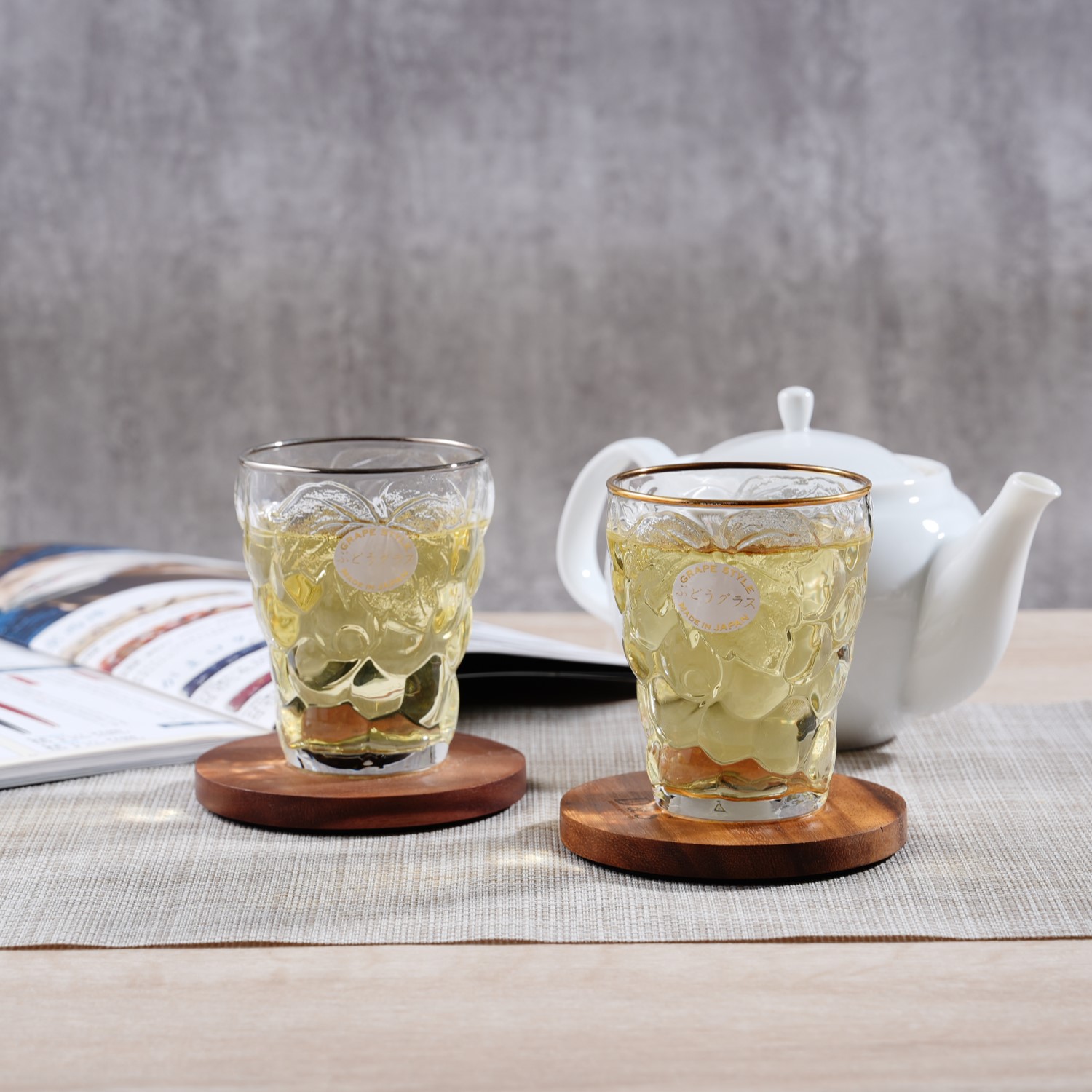 [玻璃王]日本进口aderia彩色酒杯日式浮雕葡萄水杯情侣对杯套装