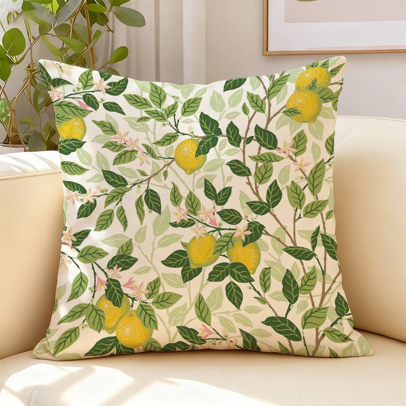 植物印花柠檬抱枕套棉麻靠垫客厅卧室沙发方形靠枕套床头装饰腰枕