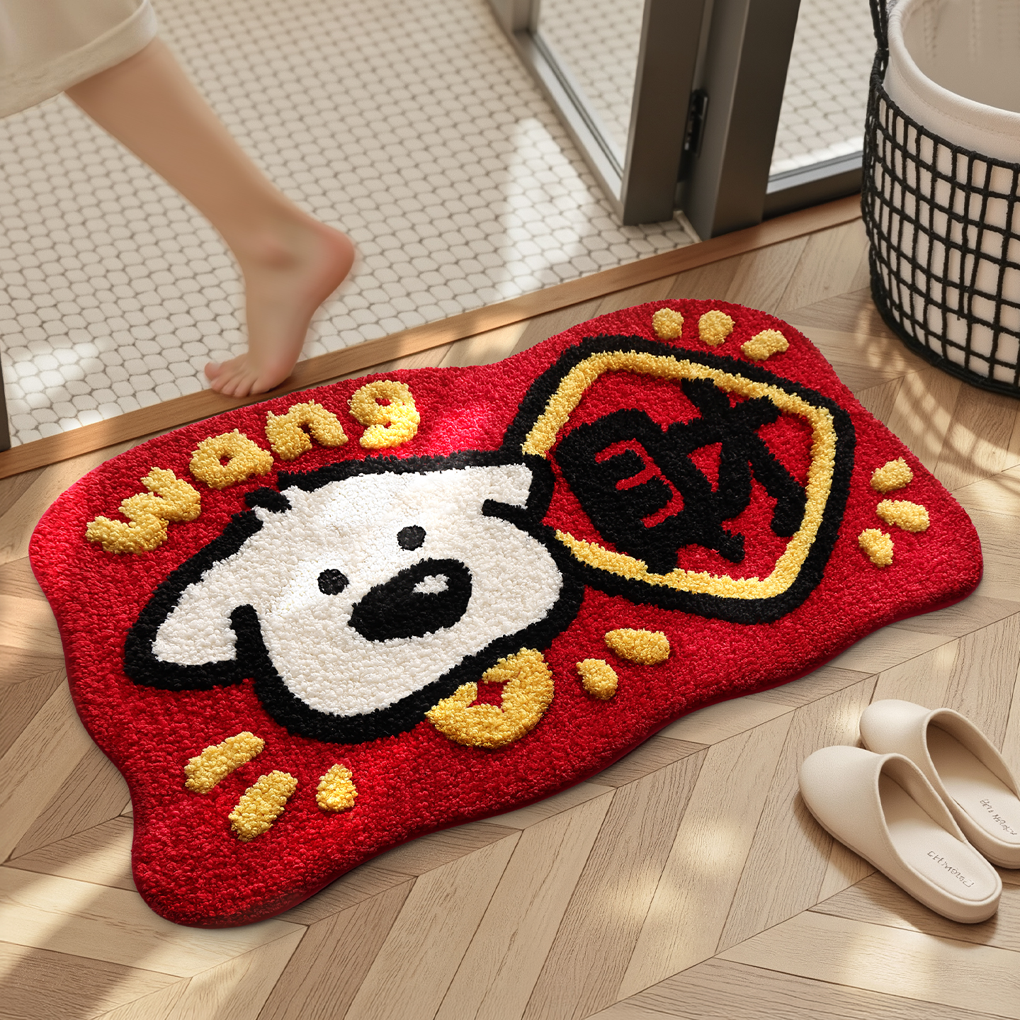 大江红色喜庆浴室吸水地垫