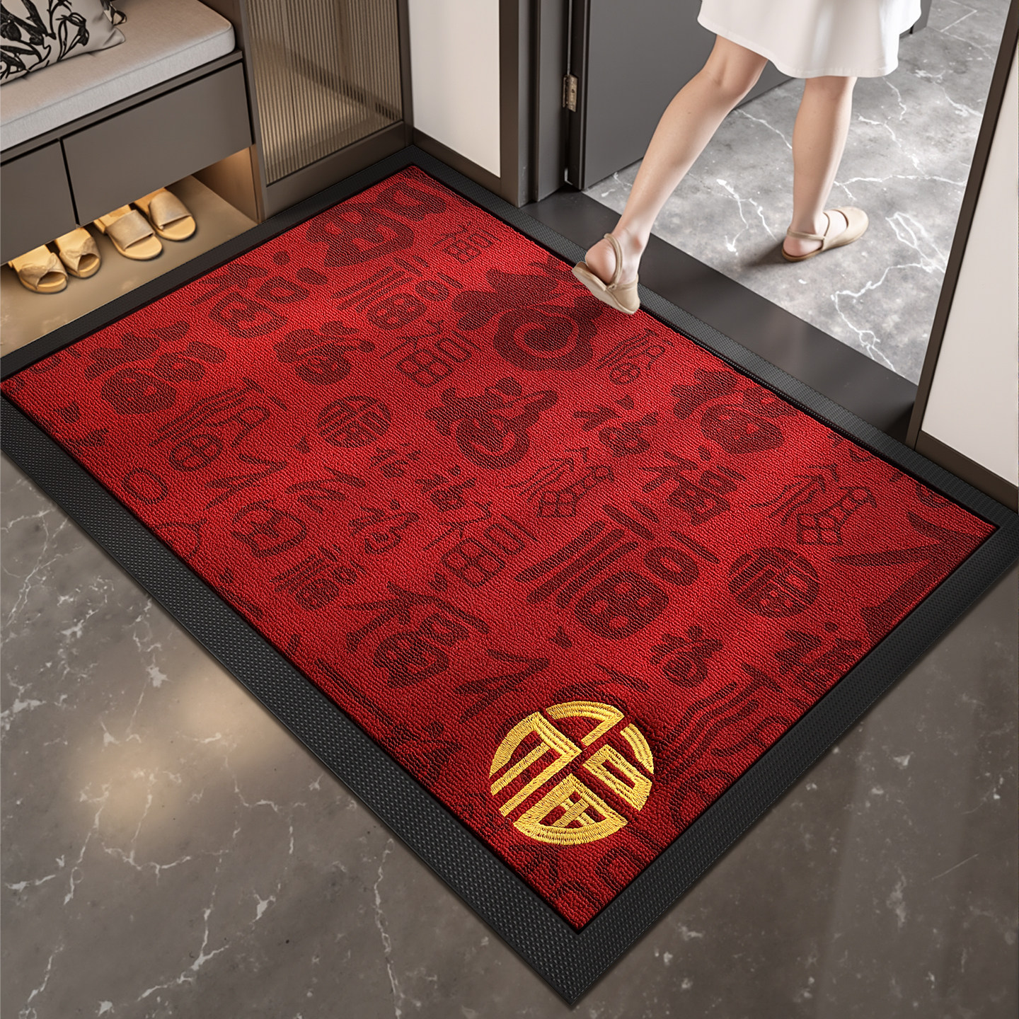 大江地垫入户门新中式出入平安耐脏免洗门口专用脚垫红色防滑地毯,居家布艺,入户地垫,淘宝优惠券,粉丝福利购,淘宝优惠卷