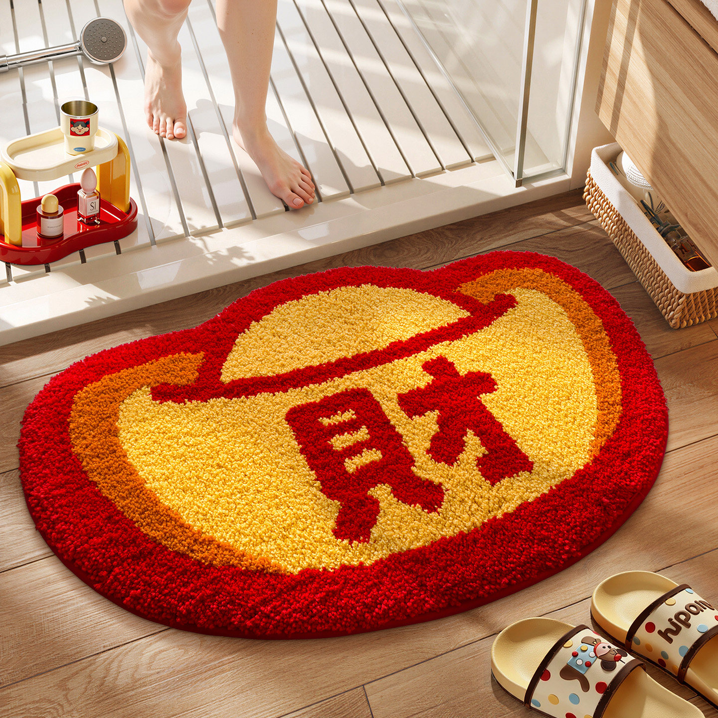 大江新年浴室专用吸水地垫红色喜庆元宝脚垫厕所防滑垫卫生间地毯,家庭/个人清洁工具,地垫,淘宝优惠券,粉丝福利购,淘宝优惠卷