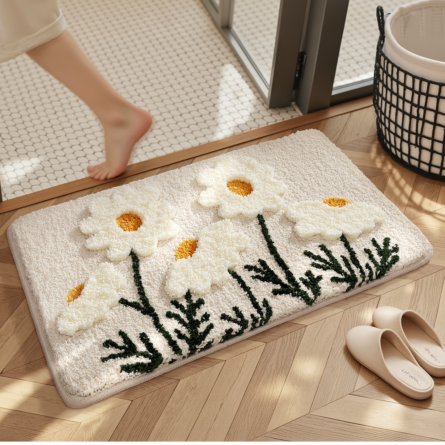 大江家用浴室花朵吸水脚垫