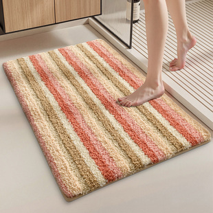 大江浴室吸水地垫加厚厕所地毯简约条纹防滑垫植绒卫生间门口脚垫