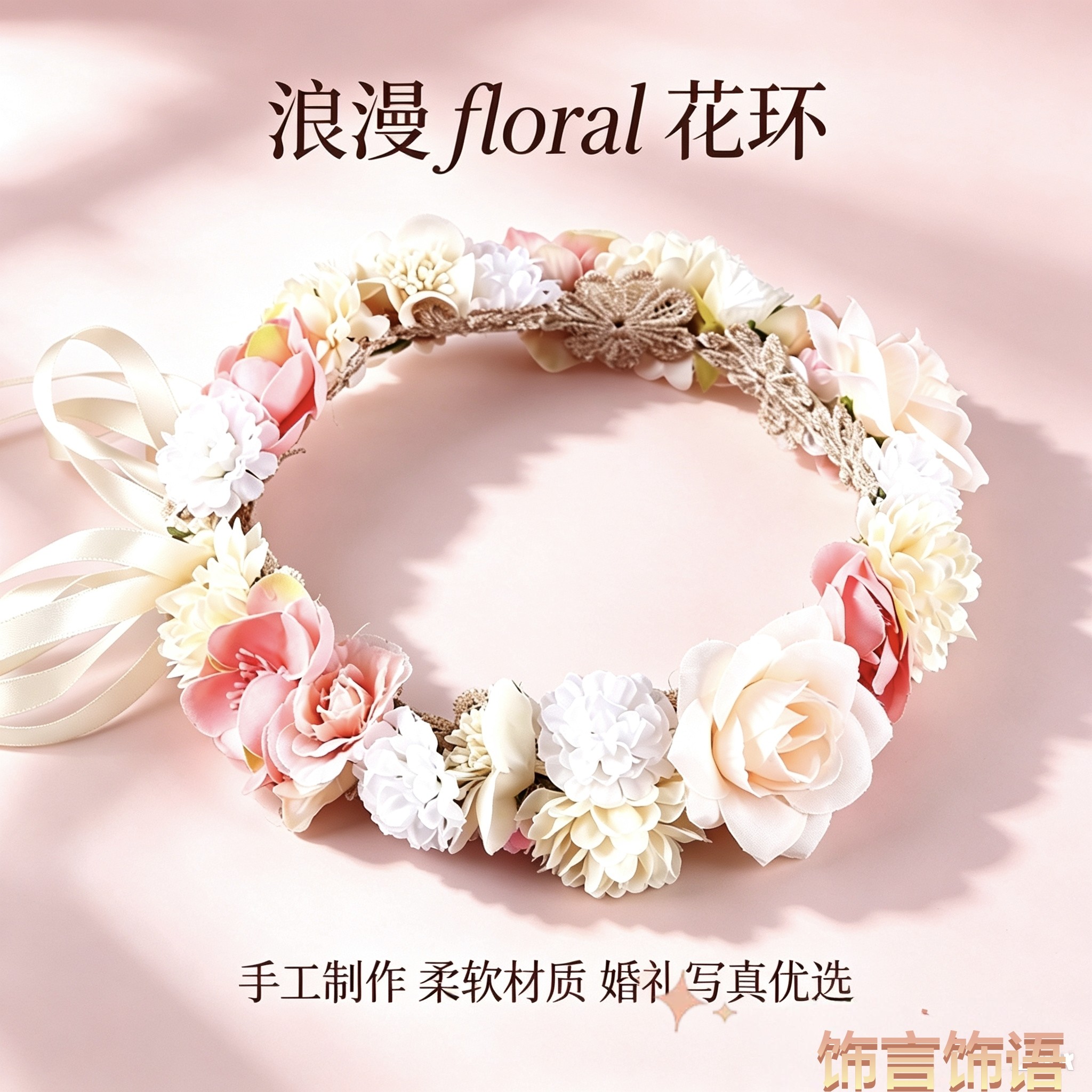 新款仿真新娘发饰花环旅游摄影花环头饰布艺超仙可松紧花发箍