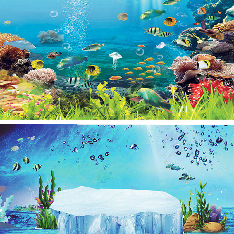 鱼缸背景贴纸高清图3D立体背景画水族箱壁纸海底世界造景自粘画