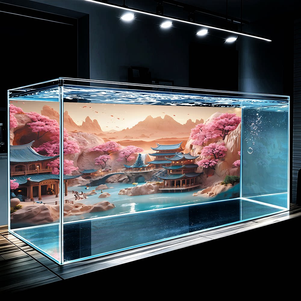 鱼缸背景纸画高清图3d立体壁系列财神爷