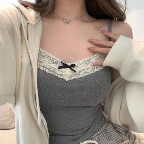 小云肌内衣蝴蝶结纯欲风吊带背心女性感修身外穿内搭无袖打底上衣