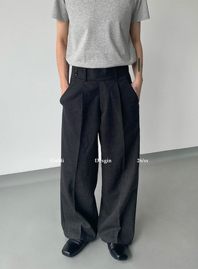 Untit 意式老钱风立体褶皱阔腿西裤男小众宽松高级感垂感长裤