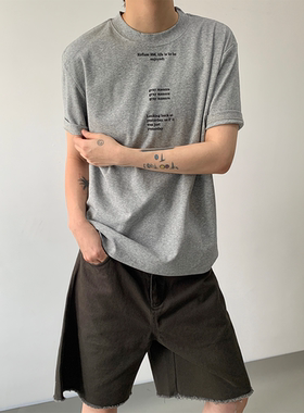 MONO韩版夏季休闲正肩T恤纯色小领口半袖字母印花修身上衣男女款