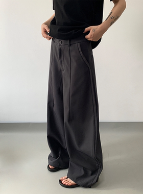 MONO小众立体剪裁廓形弯刀西裤侧边打褶设计感百搭宽松阔腿长裤男