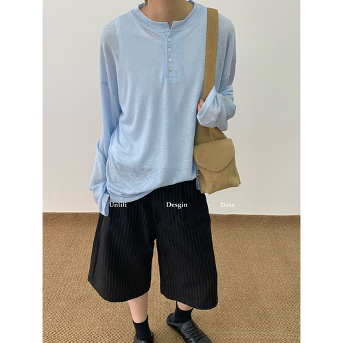 轻薄亨利领长袖简约通勤防晒T恤