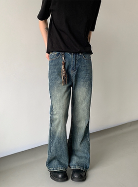 ADCE 复古蓝vintage水洗做旧牛仔裤微喇cleanfit直筒显高男女同款