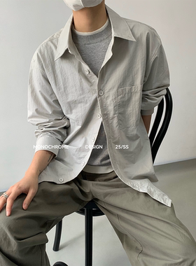 MONOCHROME*简约灰色休闲百搭长袖衬衫慵懒风 男女同款