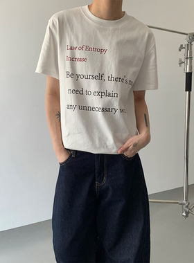 ADCE 极简复古撞色字母小领口正肩短袖T恤男女宽松休闲百搭上衣