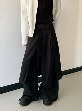 层次搭配单品 小众设计感极简风两穿屁帘西裤高级感两件套长西裤