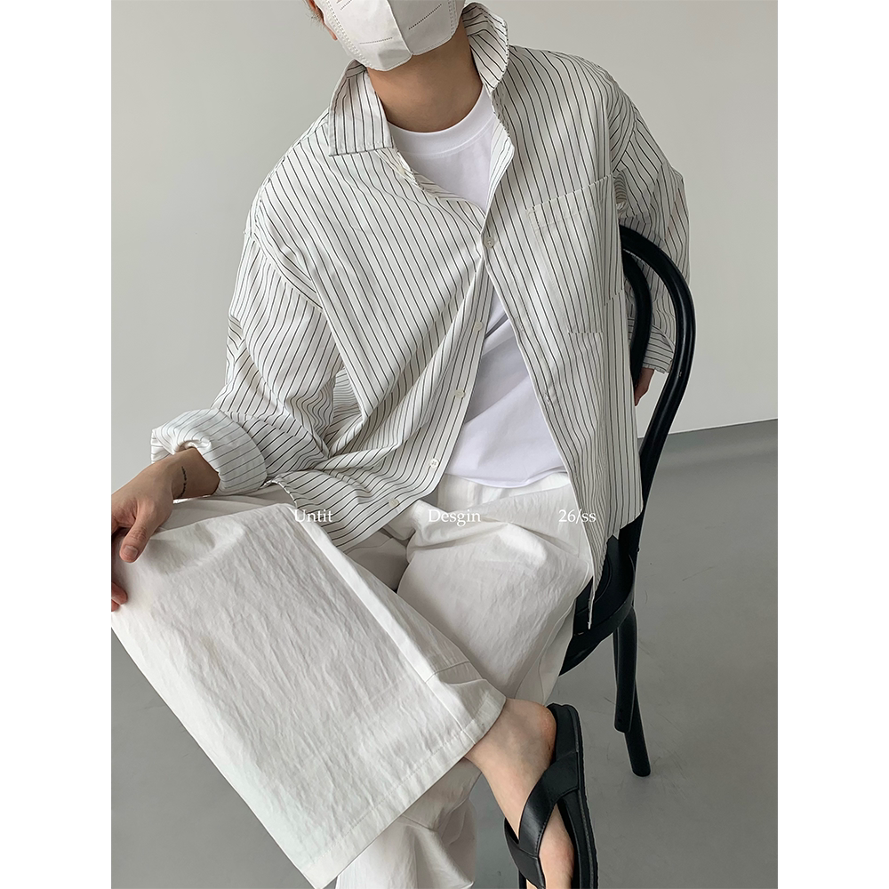 韩系慵懒风条纹宽松长袖白衬衫