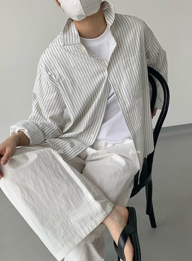 Untit 极简慵懒风条纹衬衫男女长袖宽松松弛感韩系通勤衬衣外套