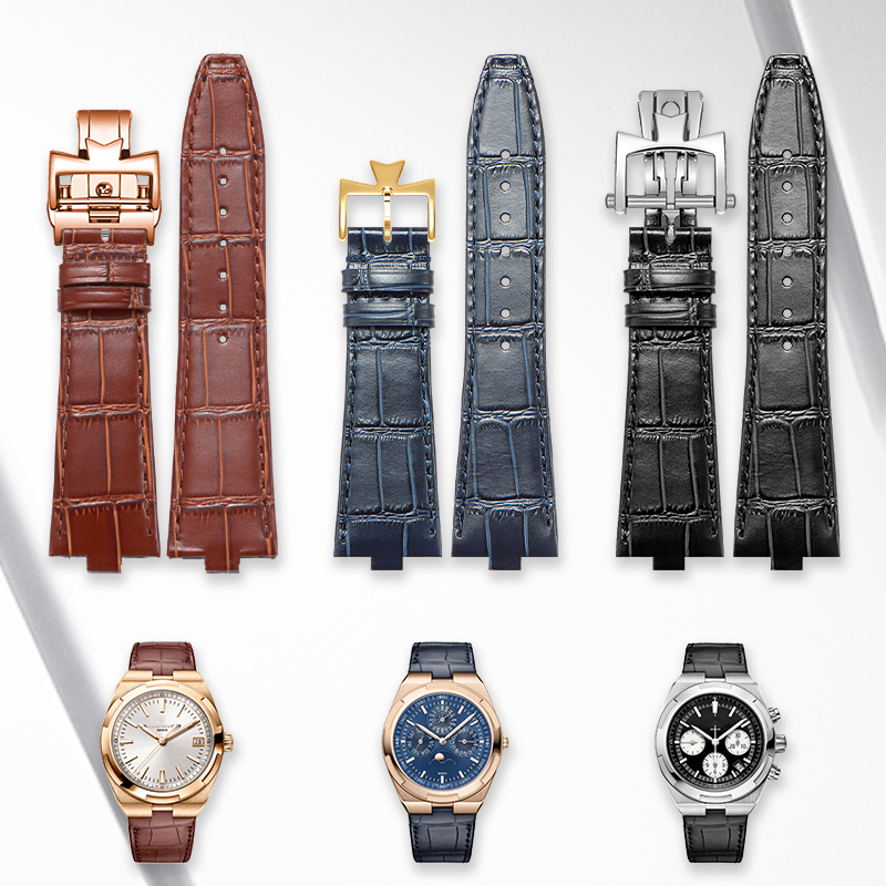 鳄鱼纹真皮手表带适用江诗丹顿纵横四海表带VC男4500/5500V 7900V