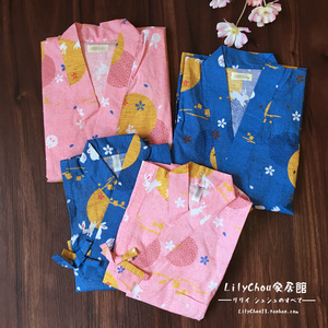日式和风闺蜜睡衣纯棉可爱卡通樱花兔和服浴衣男女童亲子装家居服
