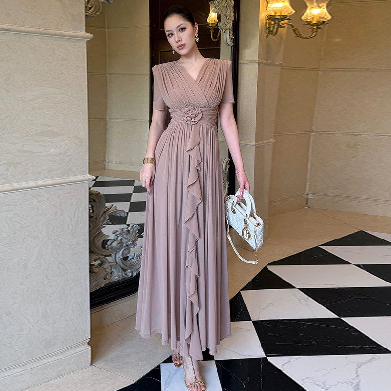休闲气质修身大摆连衣裙女夏长裙