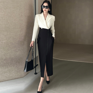 今年流行爆款 显瘦包臀连衣裙2025新款 长裙女 休闲拼色秋冬修身 时尚