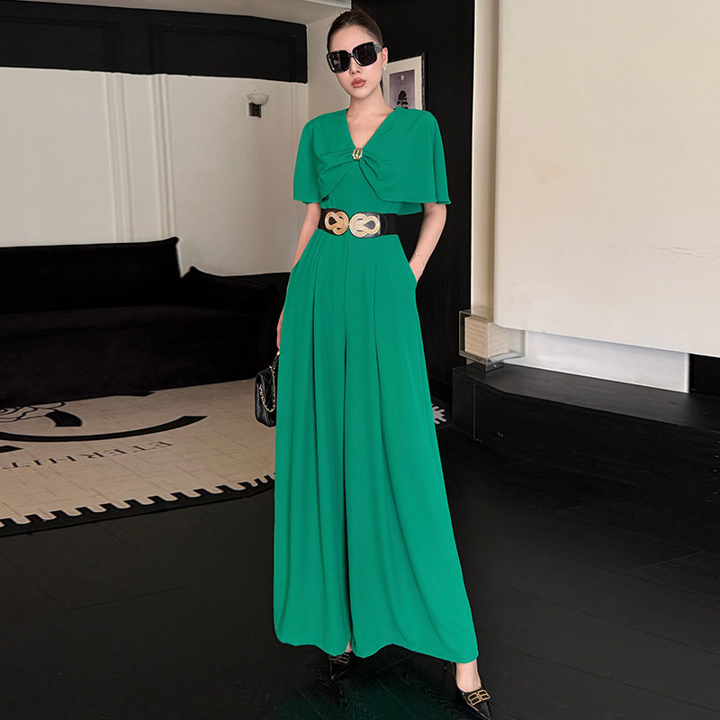 时尚斗篷荷叶袖高腰垂坠感阔腿气质女神范连体裤轻奢高级感高档女