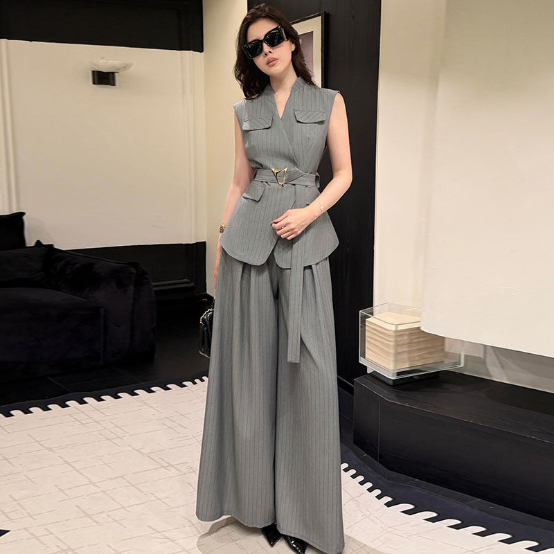 职业休闲西装上衣阔腿裤两件套女