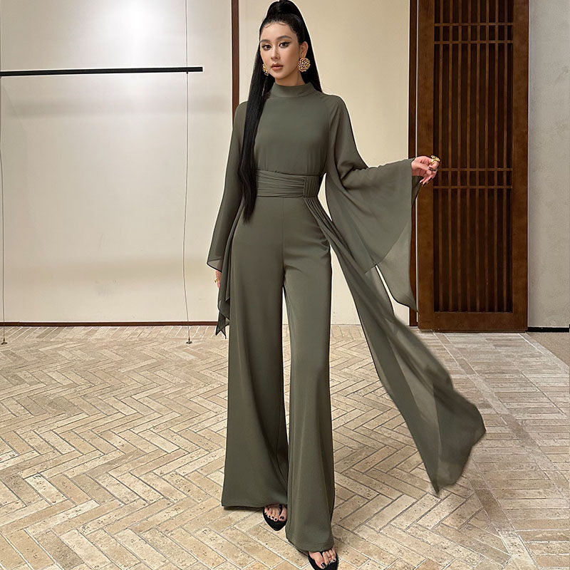 飘逸感宽松雪纺上衣女夏喇叭裤女高腰显瘦长裤夏日穿搭套装两件套