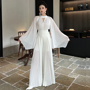 女2025新款 雪紡仙氣修身 上衣女高腰寬松闊腿褲 垂墜感開春穿搭套裝