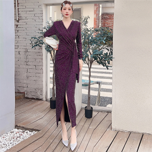 显瘦气质长裙2024年新款 春季 修身 长袖 连衣裙女 性感收腰超显身材