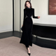 连衣裙秋冬新款 金丝绒黑色高端精致显瘦气质修身 高腰鱼尾长袖 长裙