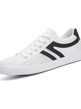 26A606闪步夏季新款男鞋韩版条纹百搭休闲鞋网面透气舒适系带板鞋