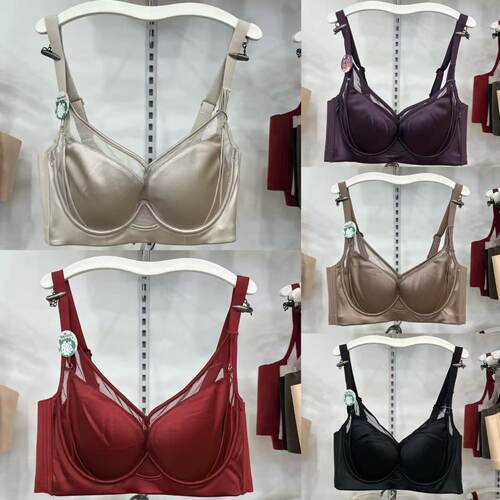 无钢圈聚拢收副乳缎面网纱女文胸