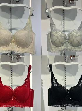 新款蕾丝性感聚拢收副乳薄杯大胸显小内衣女B杯软钢圈文胸罩66139