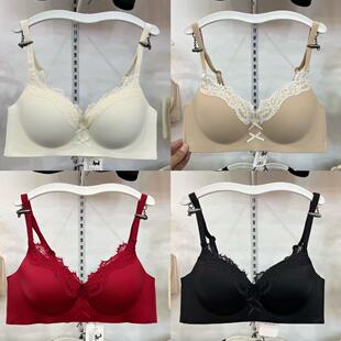 蕾丝花边小胸手掌杯女士AB杯内衣聚拢无钢圈收副乳红色文胸罩A001